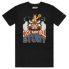 Black Male Rooster Riding on a Bull; a Cock and Bull T-shirt design VOICEART