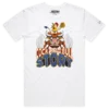 White Male Rooster Riding on a Bull; a Cock and Bull T-shirt design VOICEART