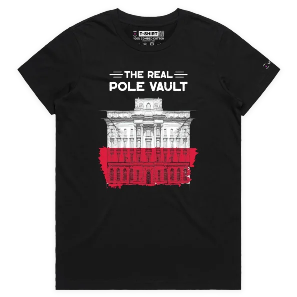 White Female A Pole Vault and the Bank of Poland T-shirt design VOICEART