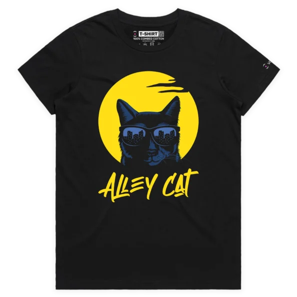 Black Female Inspired Cool Cat With City Skyline T-Shirt design VOICEART