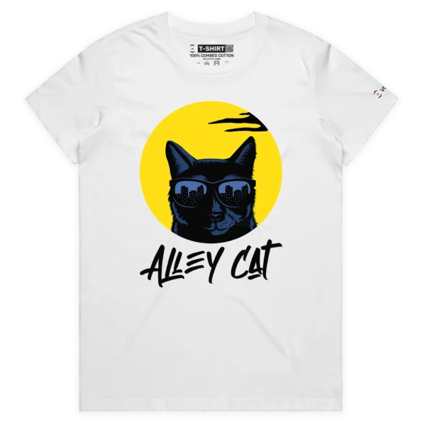 White Female Inspired Cool Cat With City Skyline T-Shirt design VOICEART