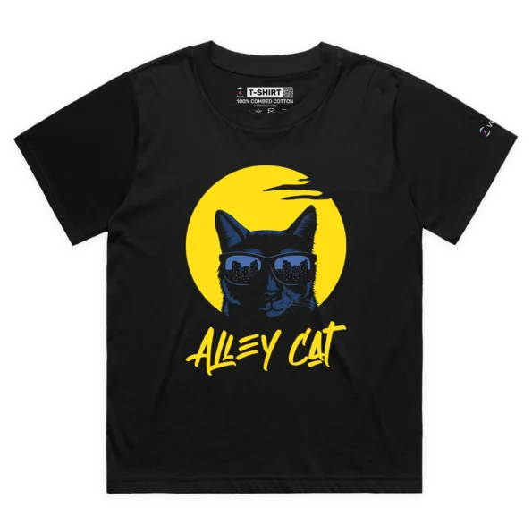 Black Female Loose Inspired Cool Cat With City Skyline T-Shirt design VOICEART