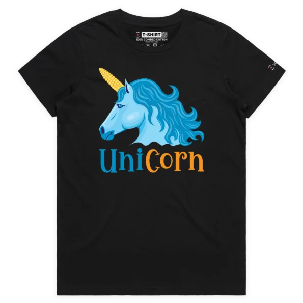 Black Female Unicorn with a Corn Cob Horn T-shirt design VOICEART