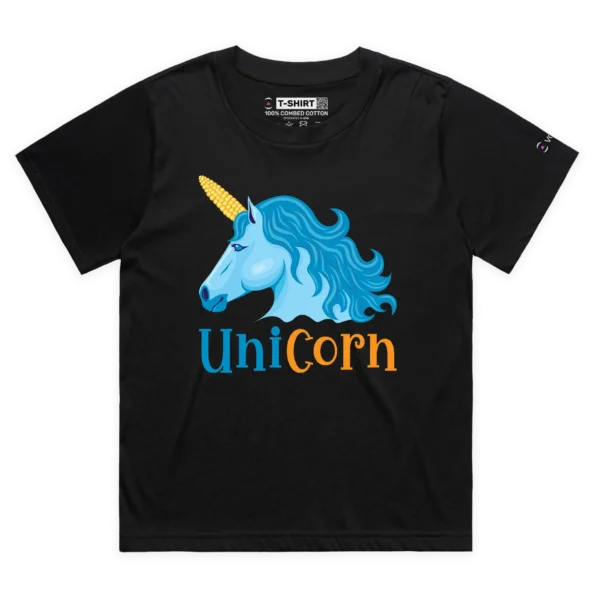 Black Female Loose Unicorn with a Corn Cob Horn T-shirt design VOICEART