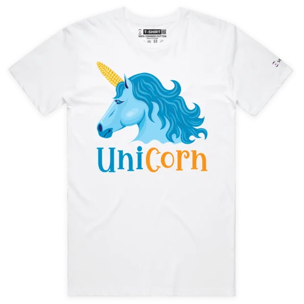 White Male Unicorn with a Corn Cob Horn T-shirt design VOICEART