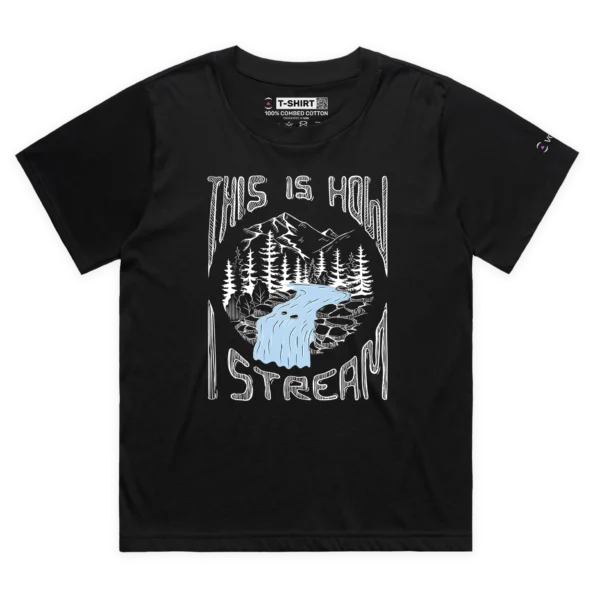 Black Female Loose A T-shirt for Nature Lovers, ‘Here’s How I Stream’ design VOICEART