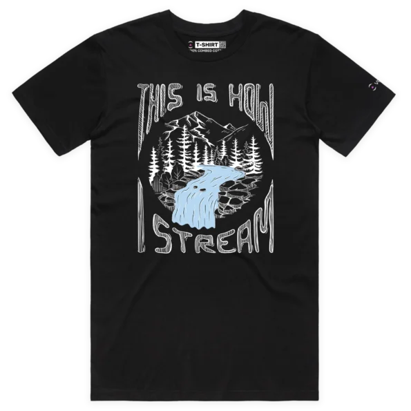 Black Male A T-shirt for Nature Lovers, ‘Here’s How I Stream’ design VOICEART