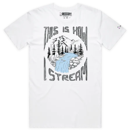 White Male A T-shirt for Nature Lovers, ‘Here’s How I Stream’ design VOICEART