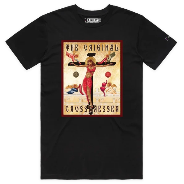 Black Male T-shirt of Jesus In Drag as ‘The Original Crossdresser’ design VOICEART