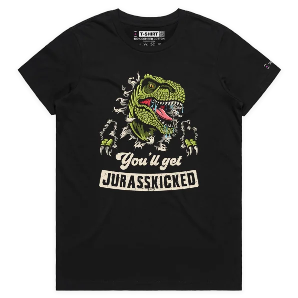 Black Female Dinosaur Warning T-Shirt: You’ll Get Jurasskicked design VOICEART