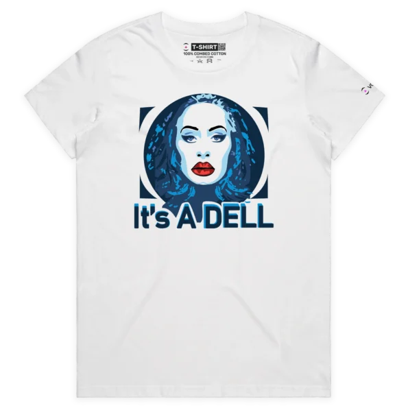 White Female Open Your Computer and find A Dell T-shirt design VOICEART