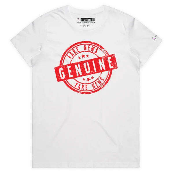 White Female Genuine Fake News T-shirt design VOICEART