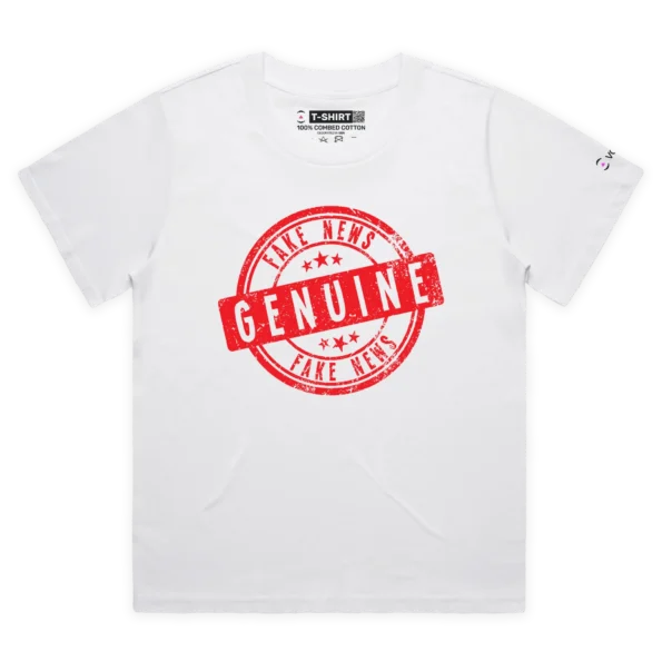 White Female Loose Genuine Fake News T-shirt design VOICEART