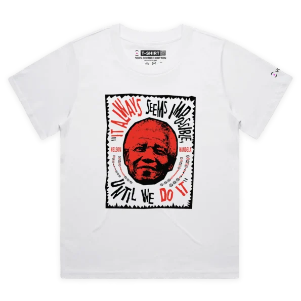 White Female Loose President Nelson Mandela Quote T-shirt design VOICEART