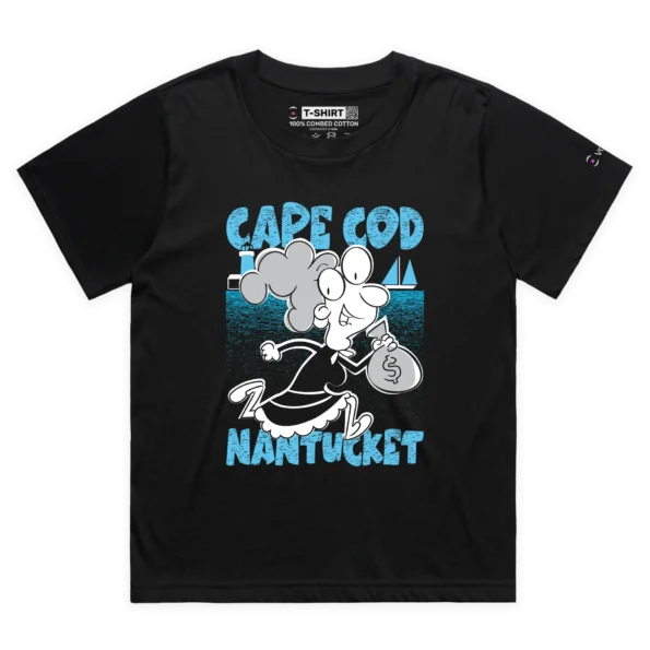 Black Female Loose Nan with money bag T-shirt and ‘Cape Cod, Nantucket’ design VOICEART