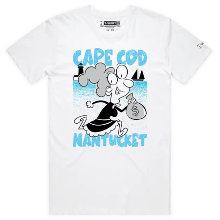 White Male Nan with money bag T-shirt and ‘Cape Cod, Nantucket’ design VOICEART