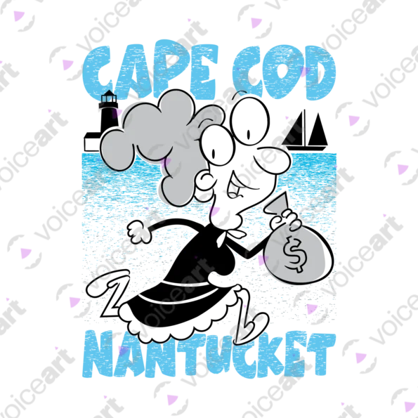 White watermark Nan with money bag and ‘Cape Cod, Nantucket’ design VOICEART