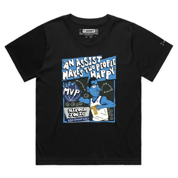 Black Female Loose Nikola Jokic Quote: ‘Assist Makes Two People Happy’ T-Shirt design VOICEART