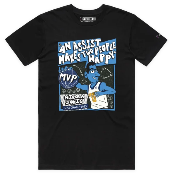 Black Male Nikola Jokic Quote: ‘Assist Makes Two People Happy’ T-Shirt design VOICEART