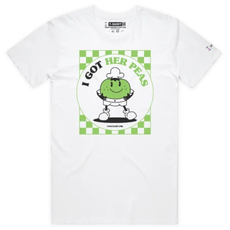 White Male ‘I got her peas/herpes infection’ T-shirt design VOICEART