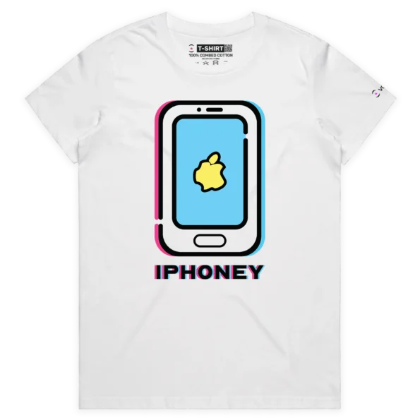 White Female Cracked Phone with Distorted Apple Logo T-shirt design VOICEART