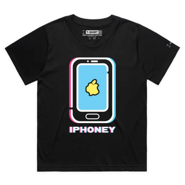 Black Female Loose Cracked Phone with Distorted Apple Logo T-shirt design VOICEART