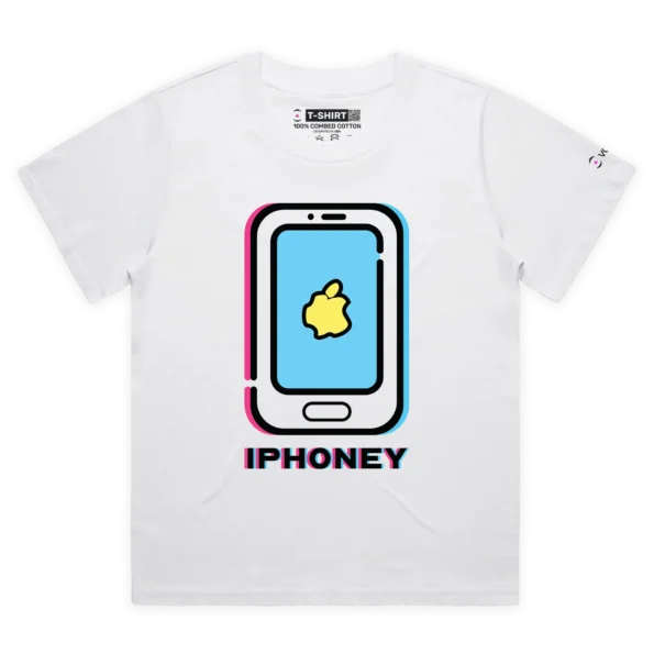 White Female Loose Cracked Phone with Distorted Apple Logo T-shirt design VOICEART