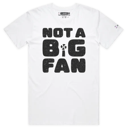 White Male T-shirt with Handheld Fan Compared to a Hand design VOICEART