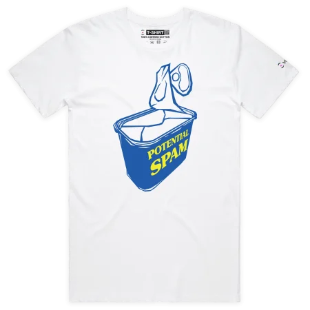 White Male Food Spam tshirt With Potential Spam Label design VOICEART