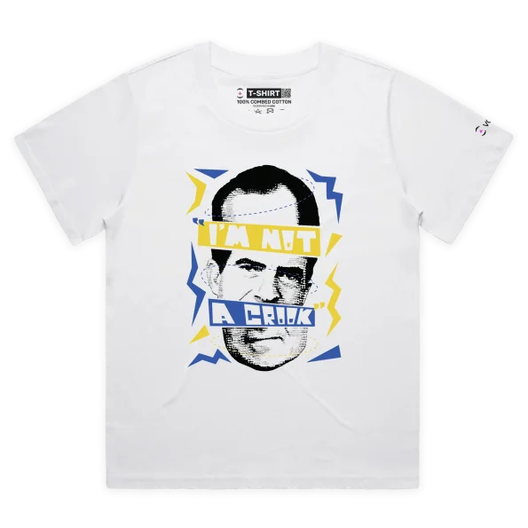 White Female Loose Richard Nixon’s ‘I am Not A Crook’ Quote T-Shirt design VOICEART