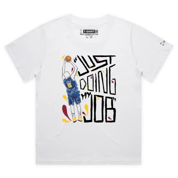 White Female Loose NBA Champion Nikola Jokic ‘Just Doing His Job’ T-Shirt design VOICEART