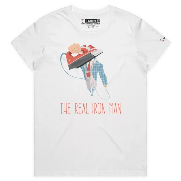 White Female The Real Iron Man T-shirt design VOICEART