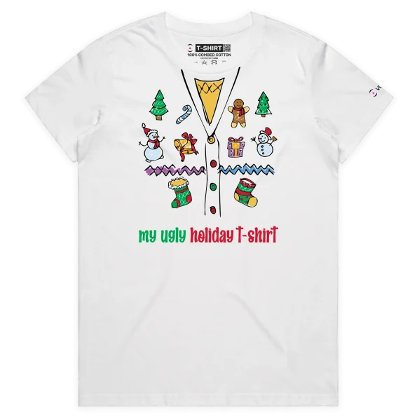 White Female ‘My Ugly Holiday T-shirt’ design VOICEART