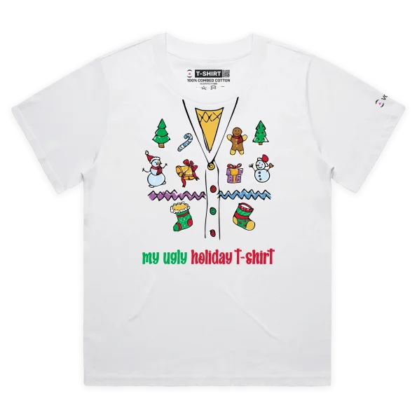 White Female Loose ‘My Ugly Holiday T-shirt’ design VOICEART