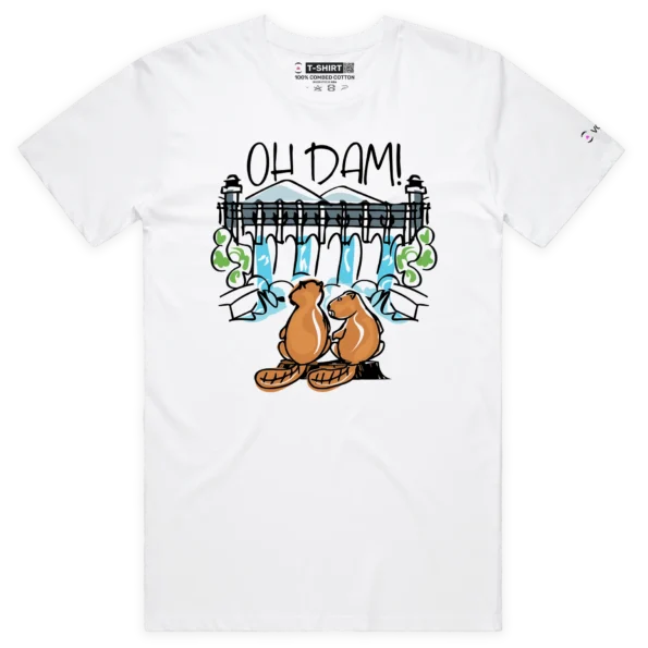 White Male Oh Dam T-shirt, With Two Beavers design VOICEART