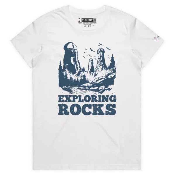 White Female Exploring Rainbow Rocks T-shirt design VOICEART