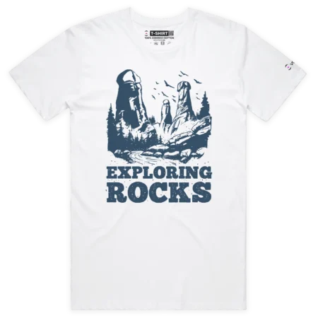 White Male Exploring Rainbow Rocks T-shirt design VOICEART