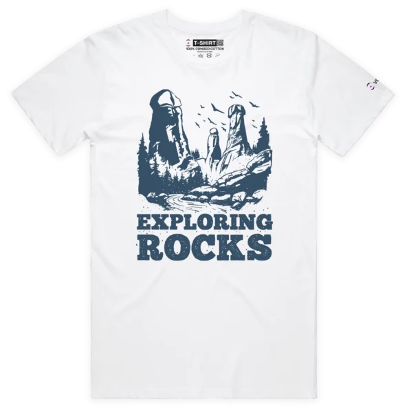 White Male Exploring Rainbow Rocks T-shirt design VOICEART