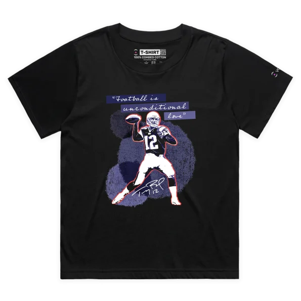 Black Female Loose Tom Brady T-shirt: Football is Unconditional Love design VOICEART