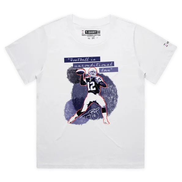 White Female Loose Tom Brady T-shirt: Football is Unconditional Love design VOICEART