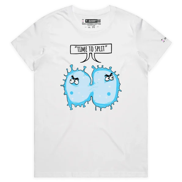 White Female Regular Amoeba realization it’s ‘Time to split’ t-shirt design VOICEART