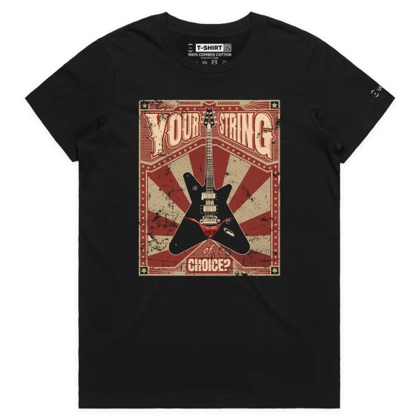 Black Female Guitar with musical strings and thong – Your String of Choice tshirt design VOICEART