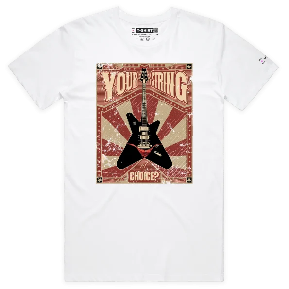 White Male Guitar with musical strings and thong – Your String of Choice tshirt design VOICEART