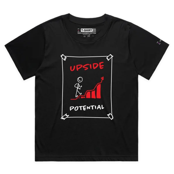 Black Female Loose Figure Climbing Steps with ‘Upside Potential’ T-shirt design VOICEART