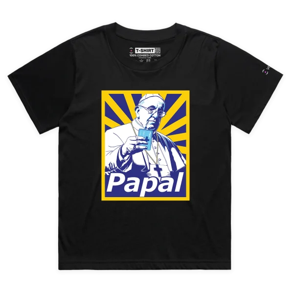 Black Female Loose T-shirt with the Pope Making a Payment by Papal design VOICEART