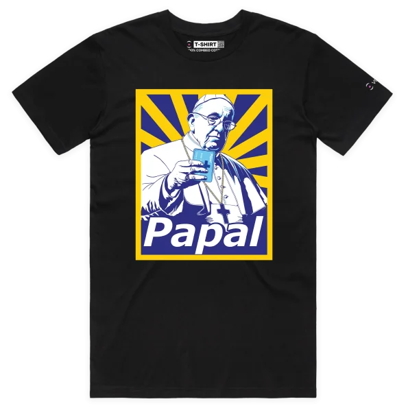 Black Male T-shirt with the Pope Making a Payment by Papal design VOICEART