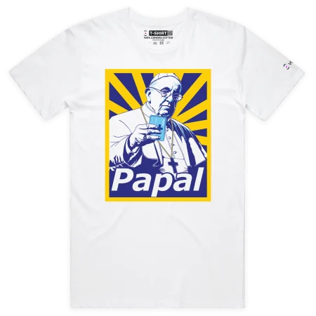 White Male T-shirt with the Pope Making a Payment by Papal design VOICEART