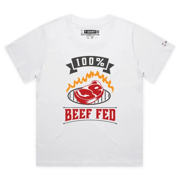 White Female Loose The T-shirt that is 100% Beef Fed Grass design VOICEART