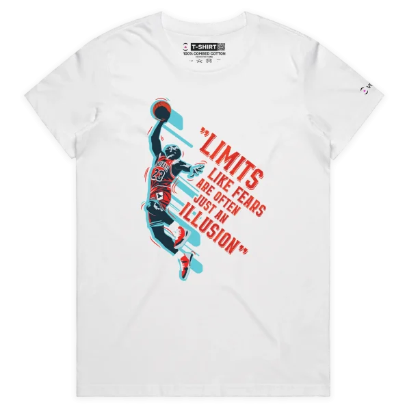 White Female ‘Limits Like Fears Are Often Just An Illusion’ T-Shirt design VOICEART