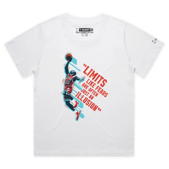 White Female Loose ‘Limits Like Fears Are Often Just An Illusion’ T-Shirt design VOICEART